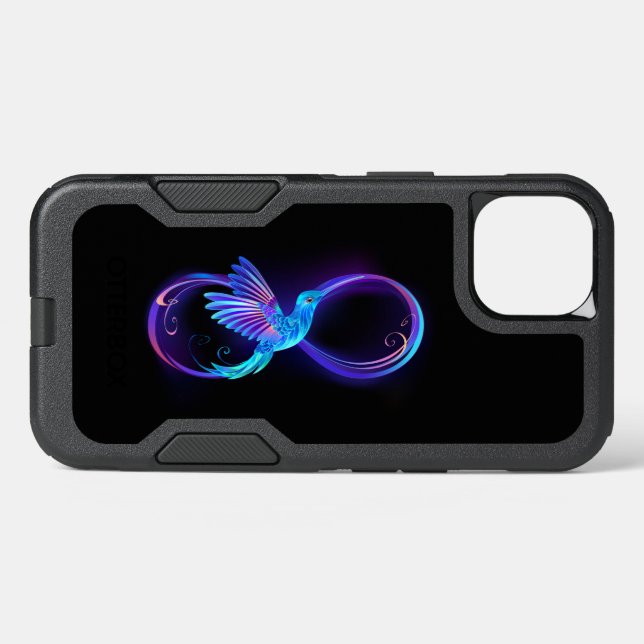 Neon Infinity Symbol with Glowing Hummingbird Otterbox iPhone Case (Back Horizontal)