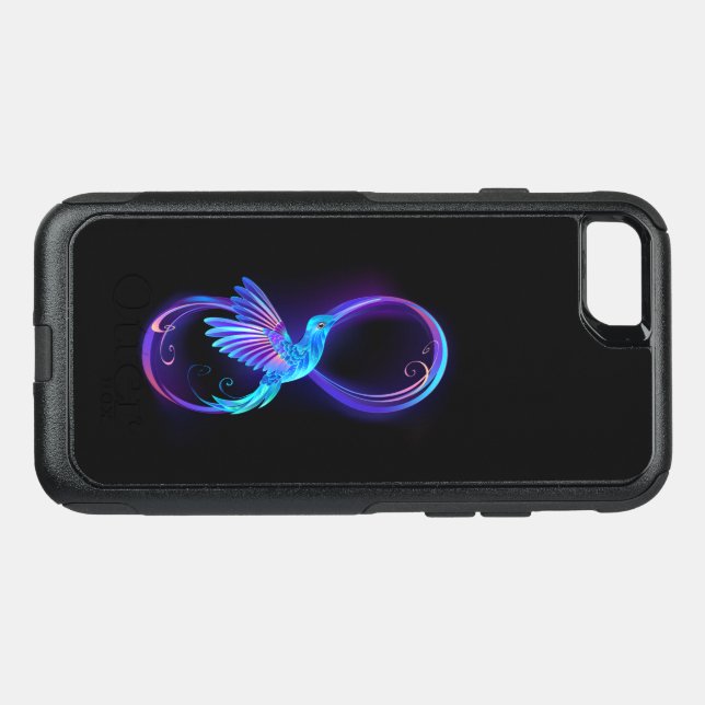 Neon Infinity Symbol with Glowing Hummingbird Otterbox iPhone Case (Back Horizontal)