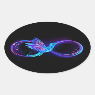 Neon Infinity Symbol with Glowing Hummingbird Oval Sticker