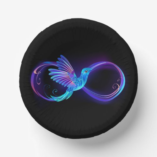 Neon Infinity Symbol with Glowing Hummingbird Paper Bowls