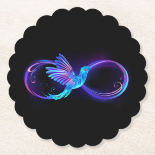 Neon Infinity Symbol with Glowing Hummingbird Paper Coaster