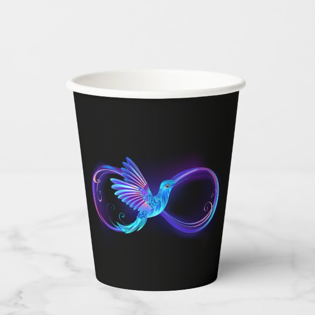 Neon Infinity Symbol with Glowing Hummingbird Paper Cups (Front)
