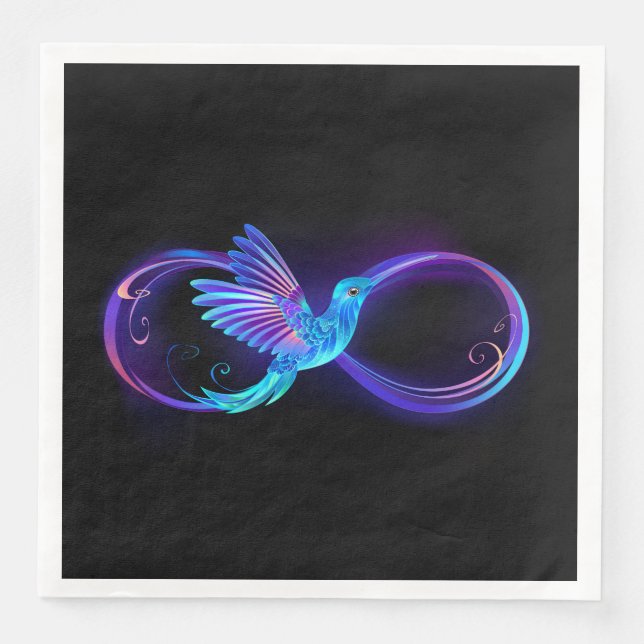 Neon Infinity Symbol with Glowing Hummingbird Paper Dinner Napkins (Front)