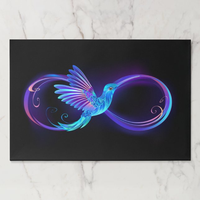 Neon Infinity Symbol with Glowing Hummingbird Paper Pad (Front)