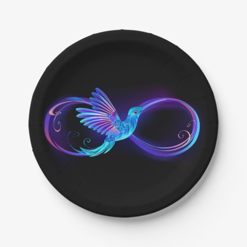 Neon Infinity Symbol with Glowing Hummingbird Paper Plates