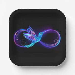 Neon Infinity Symbol with Glowing Hummingbird Paper Plates