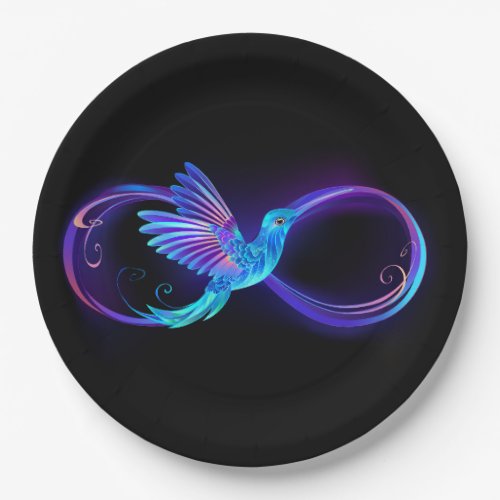 Neon Infinity Symbol with Glowing Hummingbird Paper Plates