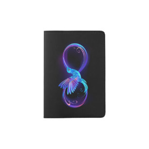 Neon Infinity Symbol with Glowing Hummingbird Passport Holder