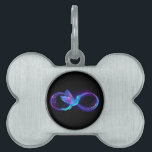 Neon Infinity Symbol with Glowing Hummingbird Pet ID Tag<br><div class="desc">Glowing,  purple infinity symbol with flying,  luminous,  blue hummingbird on black background. Neon.</div>
