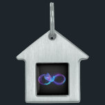 Neon Infinity Symbol with Glowing Hummingbird Pet ID Tag<br><div class="desc">Glowing, purple infinity symbol with flying, luminous, blue hummingbird on black background. Neon.</div>