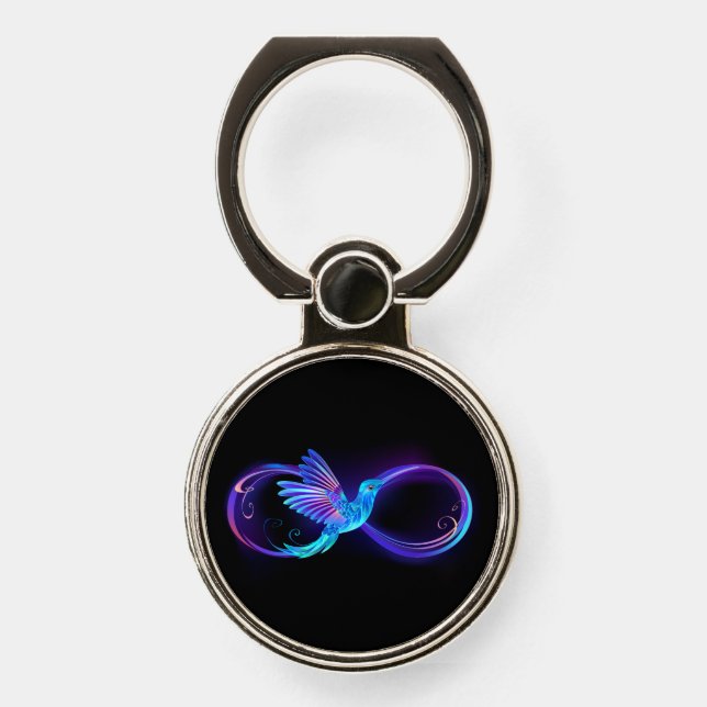 Neon Infinity Symbol with Glowing Hummingbird Phone Ring Stand (Front)