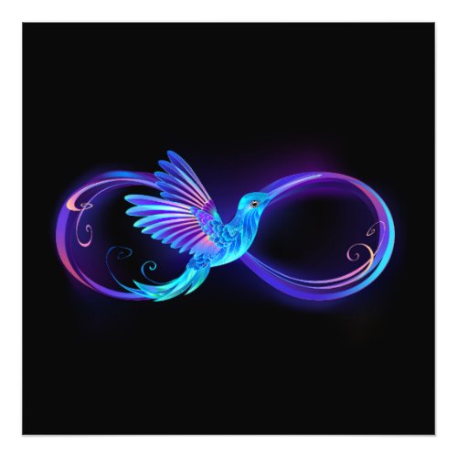 Neon Infinity Symbol with Glowing Hummingbird Photo Print