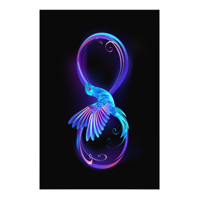 Neon Infinity Symbol with Glowing Hummingbird Photo Print (Front)