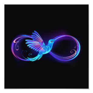 Neon Infinity Symbol with Glowing Hummingbird Photo Print