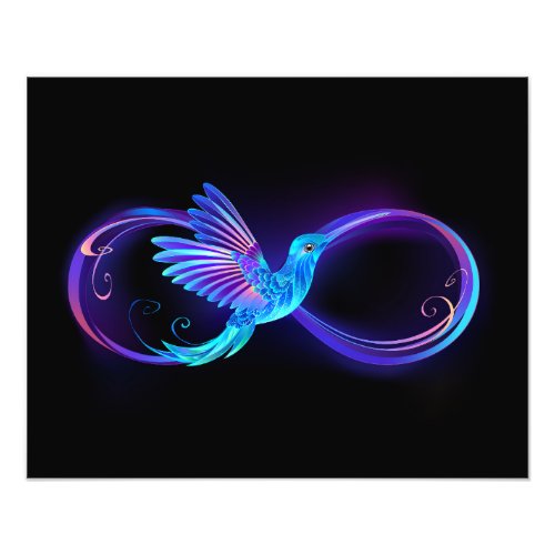 Neon Infinity Symbol with Glowing Hummingbird Photo Print