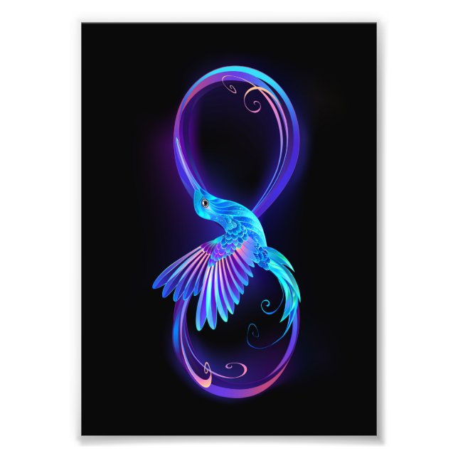 Neon Infinity Symbol with Glowing Hummingbird Photo Print (Front)