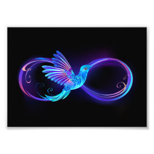 Neon Infinity Symbol with Glowing Hummingbird Photo Print