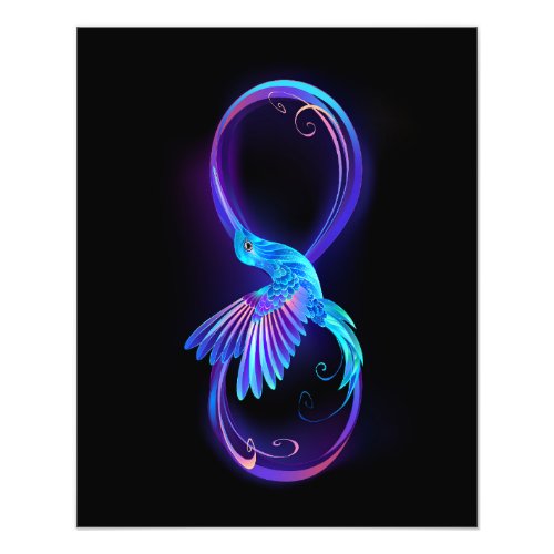 Neon Infinity Symbol with Glowing Hummingbird Photo Print