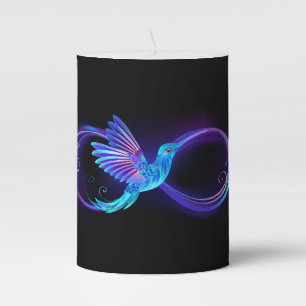 Neon Infinity Symbol with Glowing Hummingbird Pillar Candle