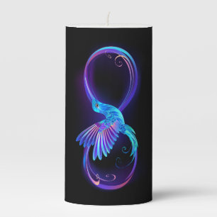 Neon Infinity Symbol with Glowing Hummingbird Pillar Candle