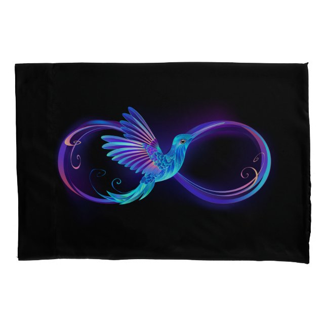 Neon Infinity Symbol with Glowing Hummingbird Pillow Case (Front)