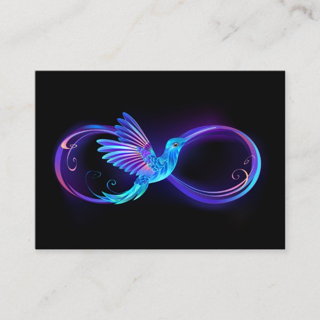 Neon Infinity Symbol with Glowing Hummingbird Place Card (Front)