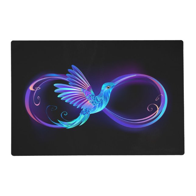 Neon Infinity Symbol with Glowing Hummingbird Placemat (Front)