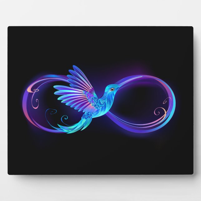 Neon Infinity Symbol with Glowing Hummingbird Plaque (Front)