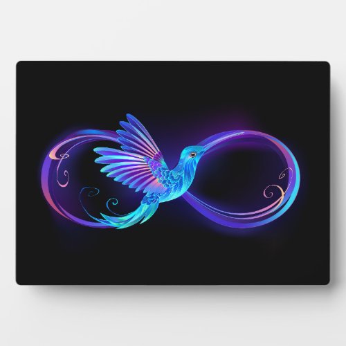 Neon Infinity Symbol with Glowing Hummingbird Plaque