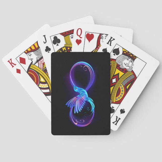 Neon Infinity Symbol with Glowing Hummingbird Poker Cards (Back)