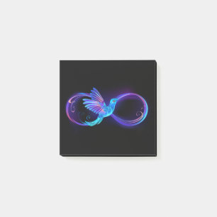 Neon Infinity Symbol with Glowing Hummingbird Post-it Notes