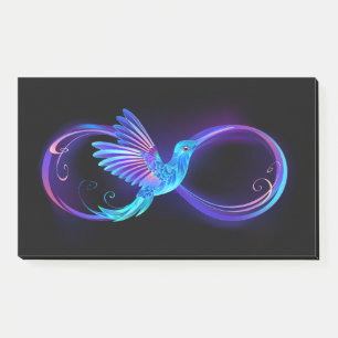 Neon Infinity Symbol with Glowing Hummingbird Post-it Notes