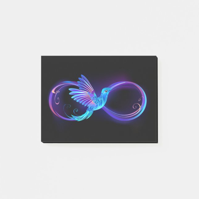 Neon Infinity Symbol with Glowing Hummingbird Post-it Notes (Front)