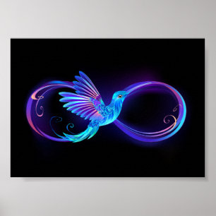 Neon Infinity Symbol with Glowing Hummingbird Poster