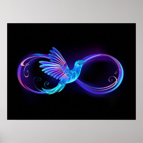 Neon Infinity Symbol with Glowing Hummingbird Poster