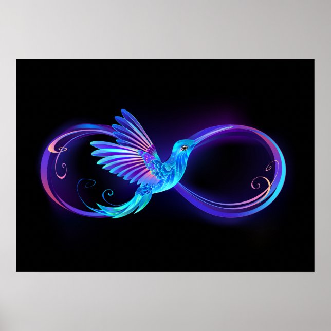Neon Infinity Symbol with Glowing Hummingbird Poster (Front)