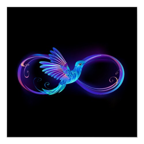 Neon Infinity Symbol with Glowing Hummingbird Poster