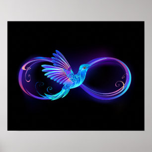 Neon Infinity Symbol with Glowing Hummingbird Poster
