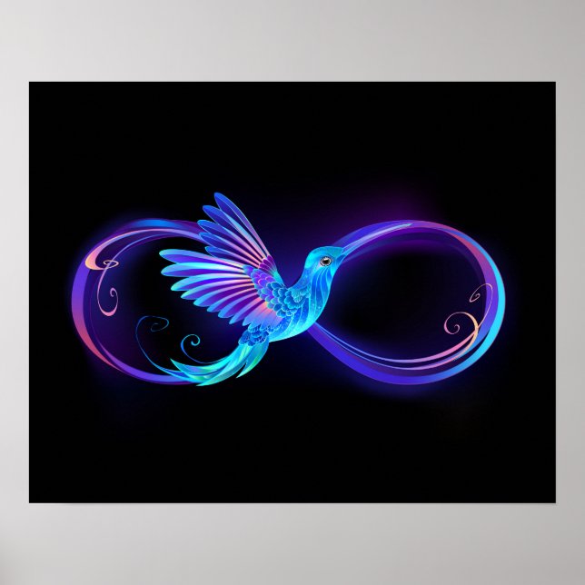 Neon Infinity Symbol with Glowing Hummingbird Poster (Front)