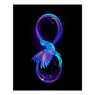 Neon Infinity Symbol with Glowing Hummingbird Poster