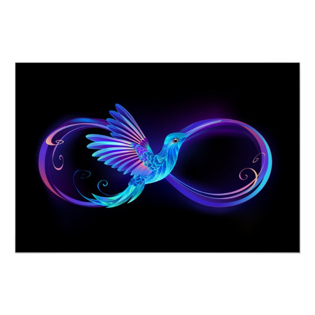 Neon Infinity Symbol with Glowing Hummingbird Poster (Front)