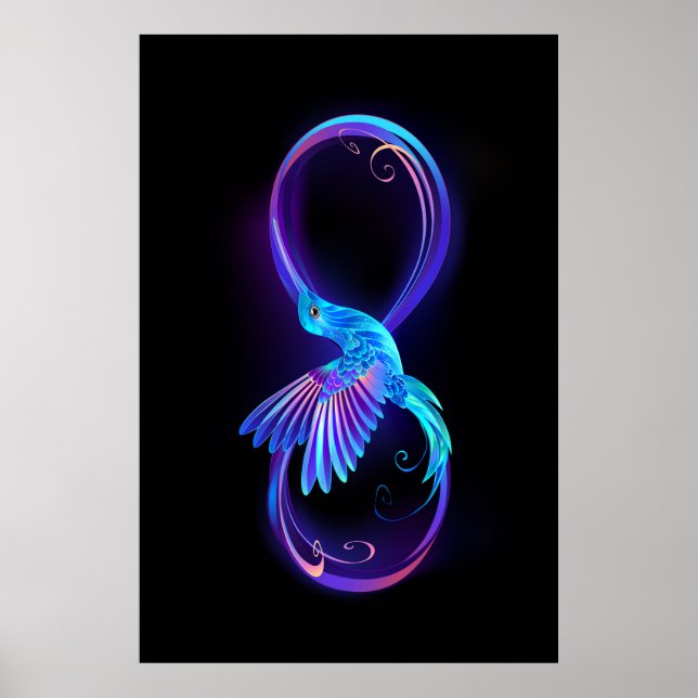 Neon Infinity Symbol with Glowing Hummingbird Poster (Front)