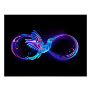 Neon Infinity Symbol with Glowing Hummingbird Poster