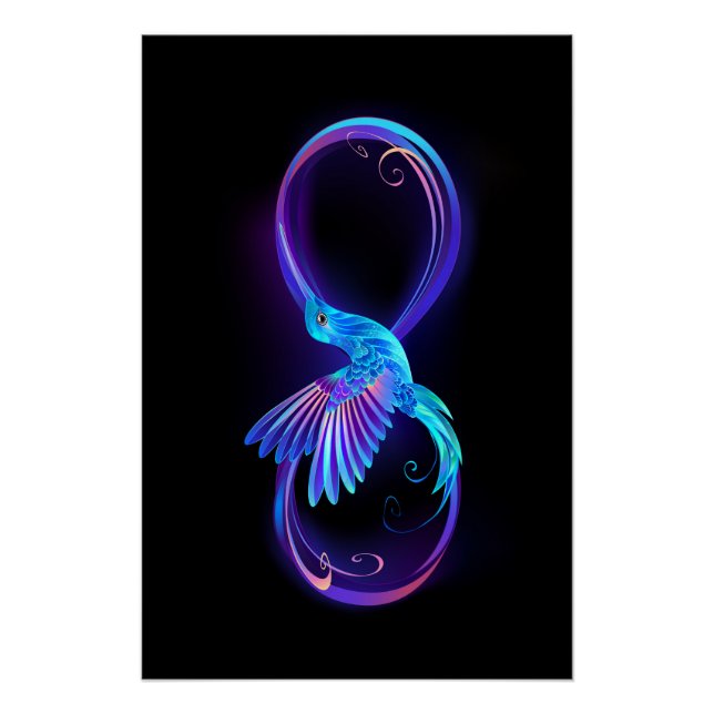Neon Infinity Symbol with Glowing Hummingbird Poster (Front)