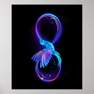 Neon Infinity Symbol with Glowing Hummingbird Poster