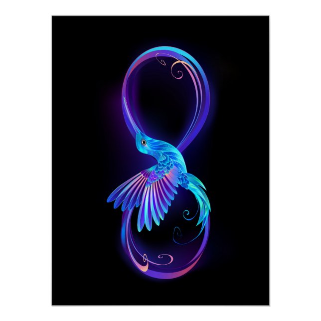 Neon Infinity Symbol with Glowing Hummingbird Poster (Front)