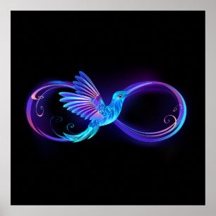 Neon Infinity Symbol with Glowing Hummingbird Poster