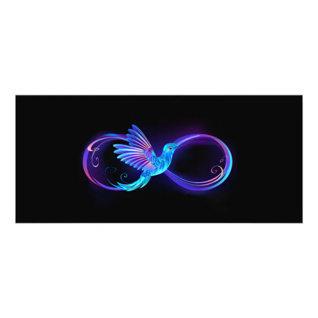Neon Infinity Symbol with Glowing Hummingbird Rack Card | Zazzle