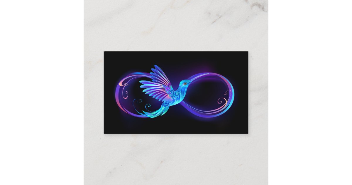 Neon Infinity Symbol with Glowing Hummingbird Referral Card | Zazzle