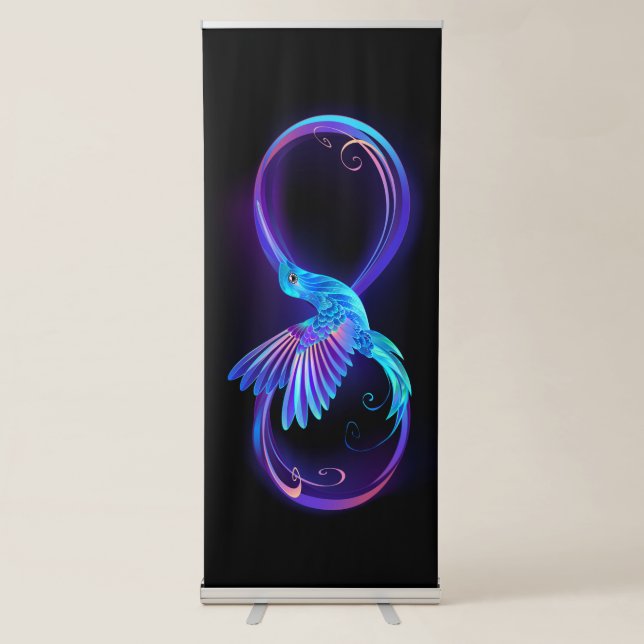 Neon Infinity Symbol with Glowing Hummingbird Retractable Banner (Front)